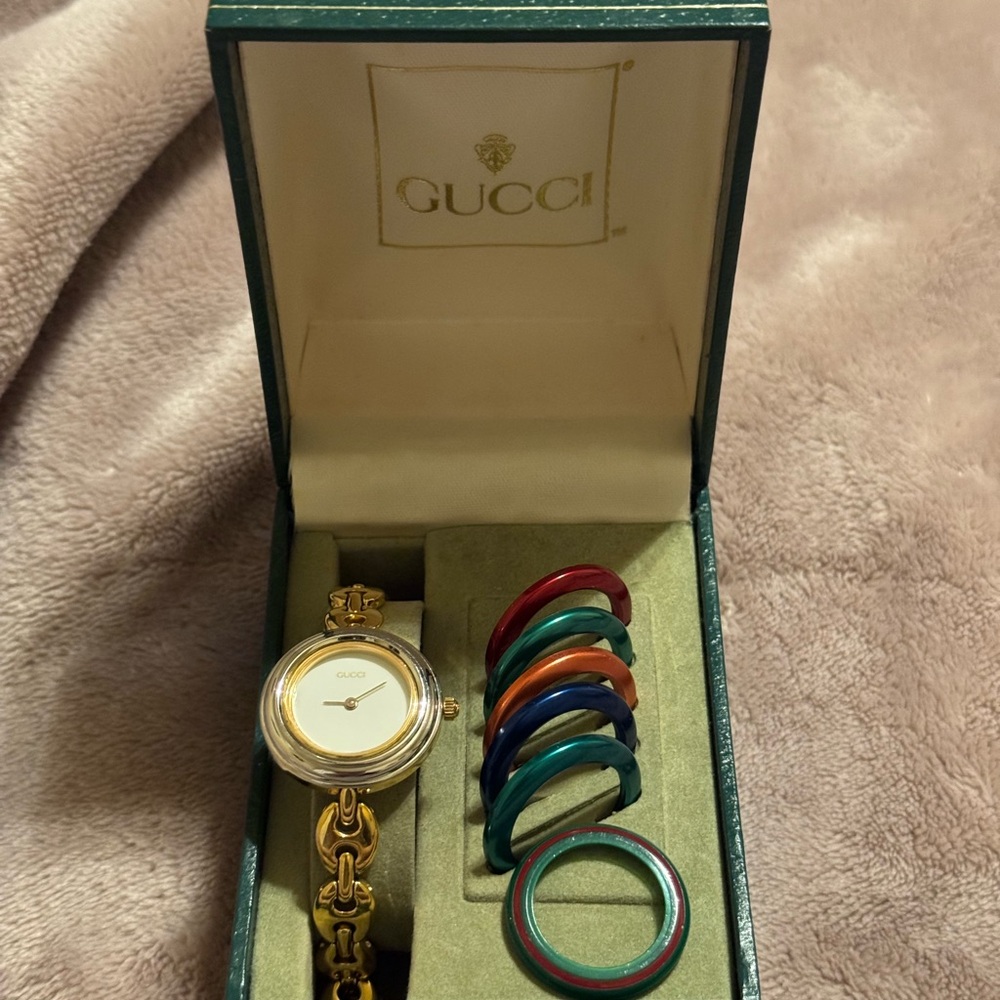 Gucci Gold-Tone Women's Watch with Colorful Interchangeable Bezels